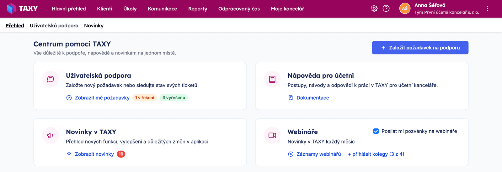 Centrum pomoci TAXY s kartou Webináře