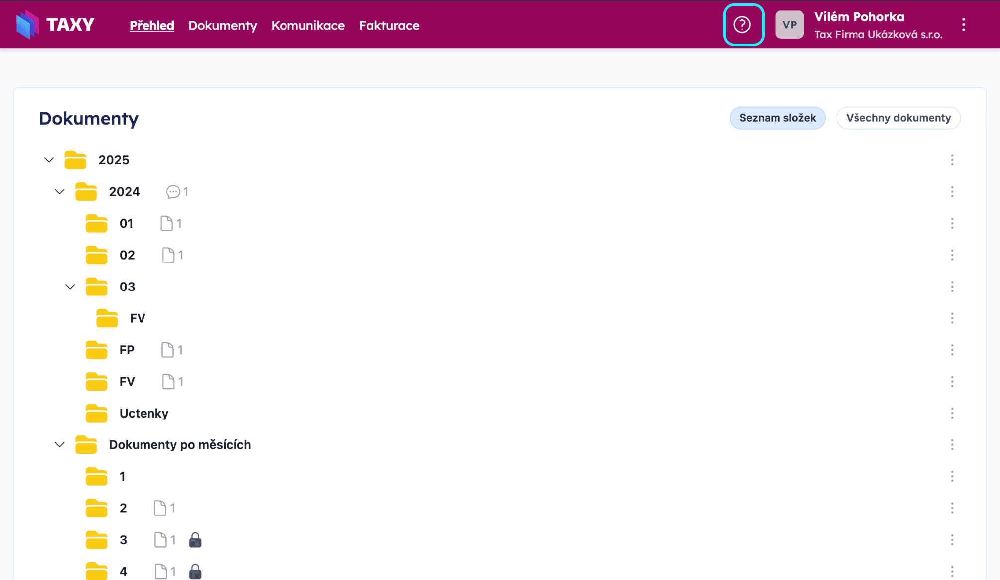 Ikona nápovědy v hlavičce