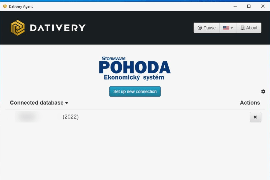Dativery Agent – seznam připojených databází