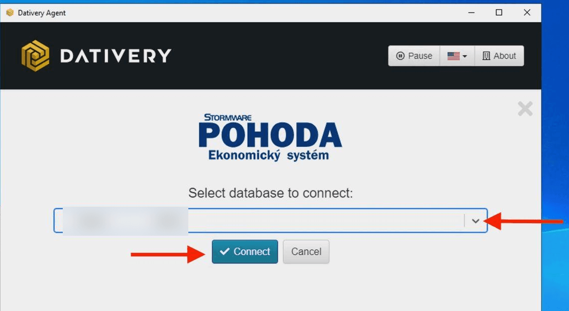 Dativery Agent – výběr databáze Pohody