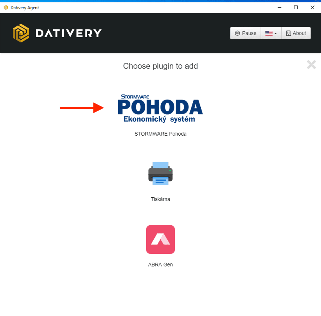 Dativery Agent – výběr pluginu POHODA