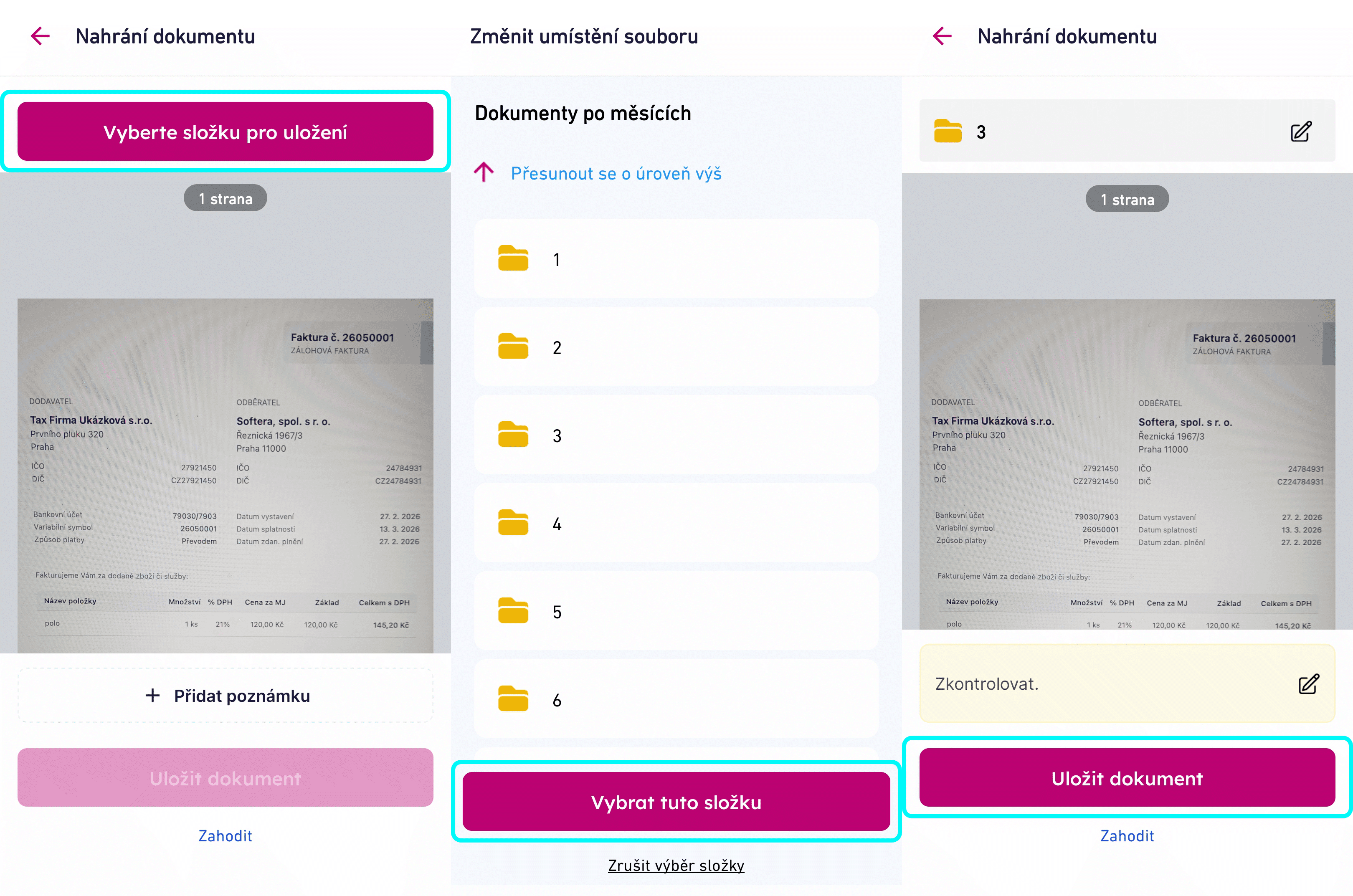 Nahrání dokumentu v mobilní aplikaci