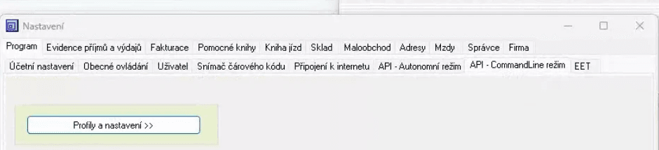 MRP – Nastavení → Program → API - CommandLine režim → Profily a nastavení