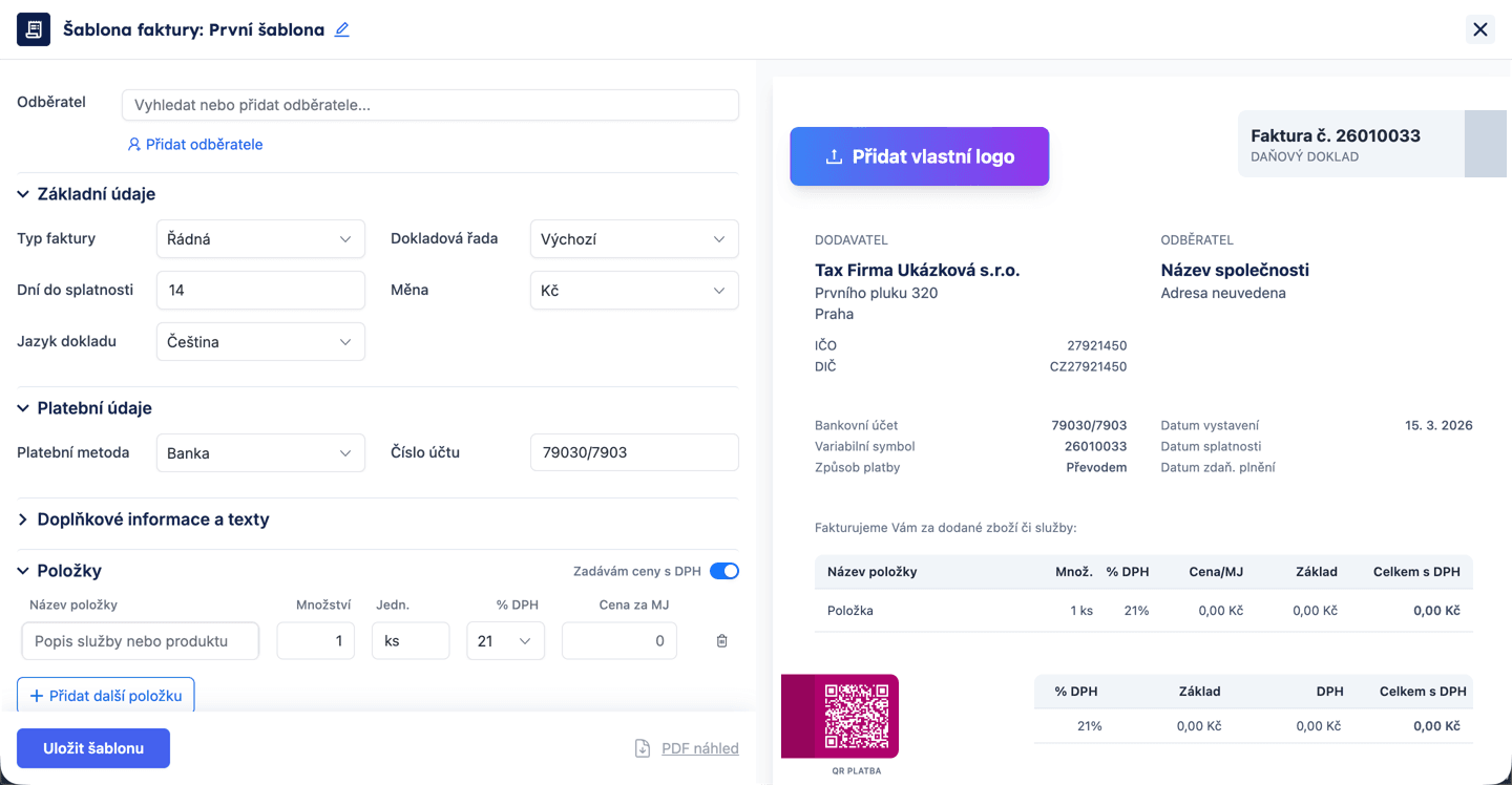 Úprava šablony fakturace