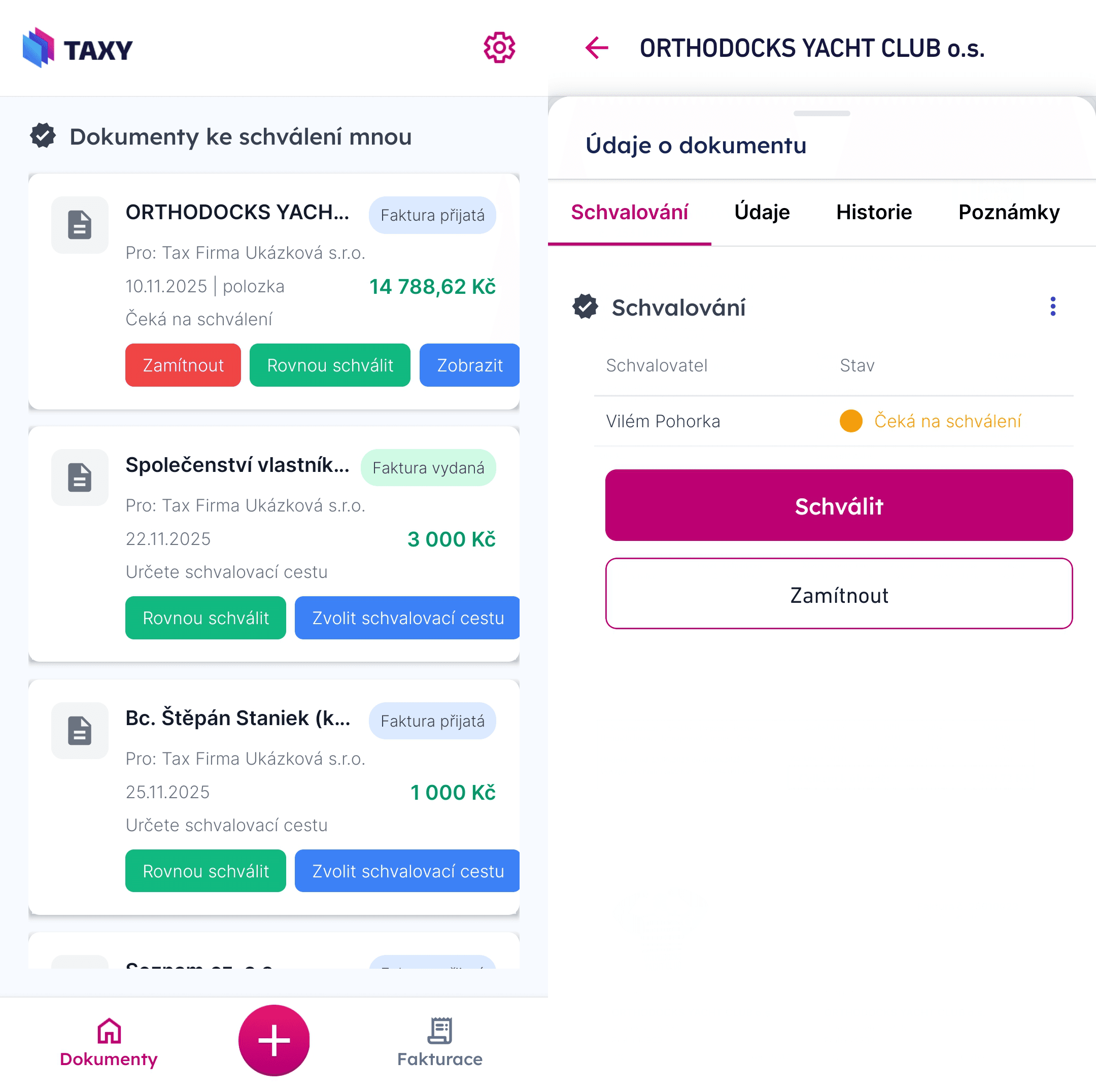 Schvalování v mobilní aplikaci